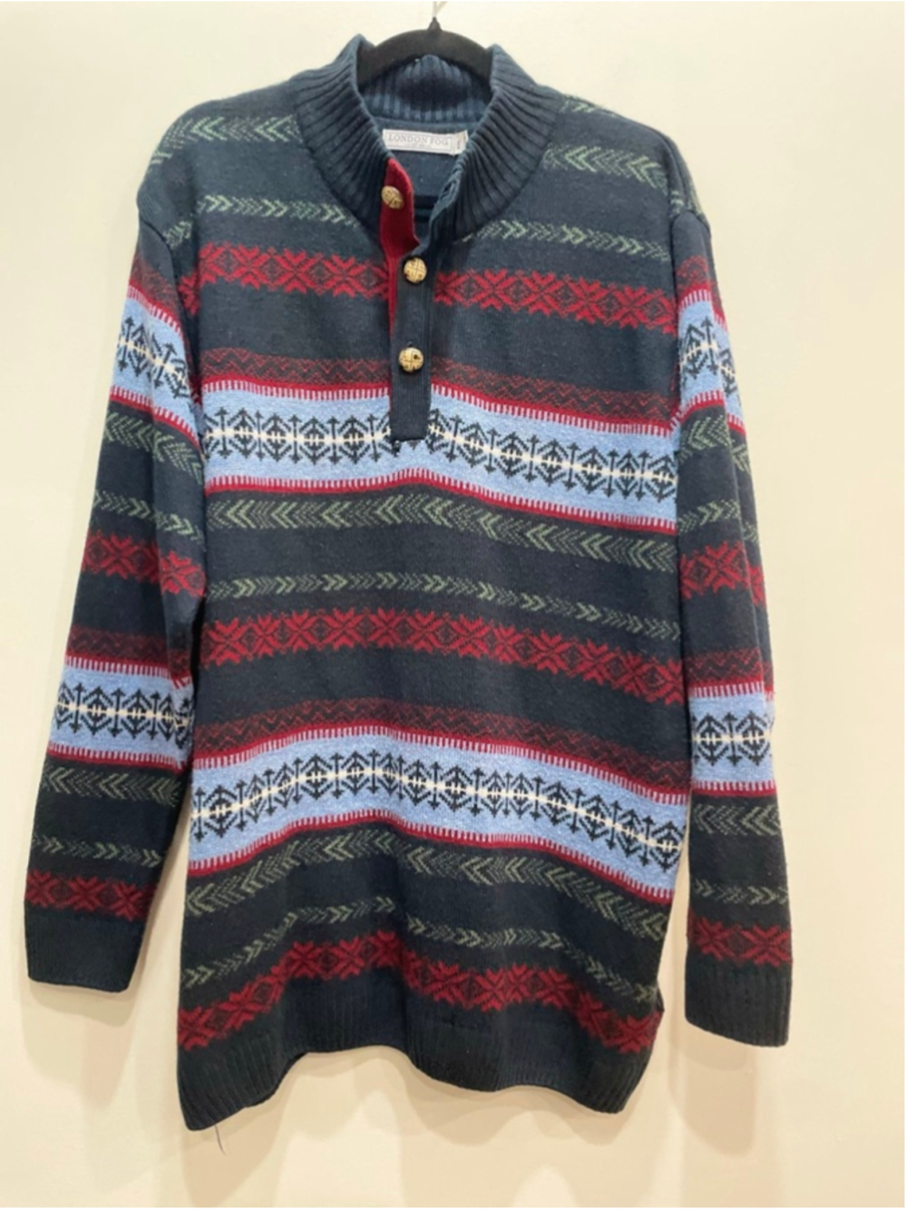 London Fog Knit Fair Isle Men XXL Nordic Pullover Sweater Ski Grandpa Holiday